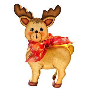 Deer Reindeer Figurine Wooden Christmas Decor Hand Painted 9"